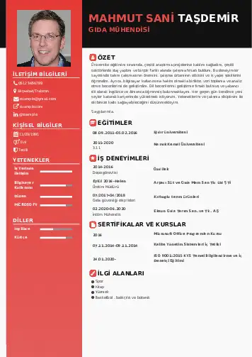 Gıda Mühendisi CV Örnekleri cv indir